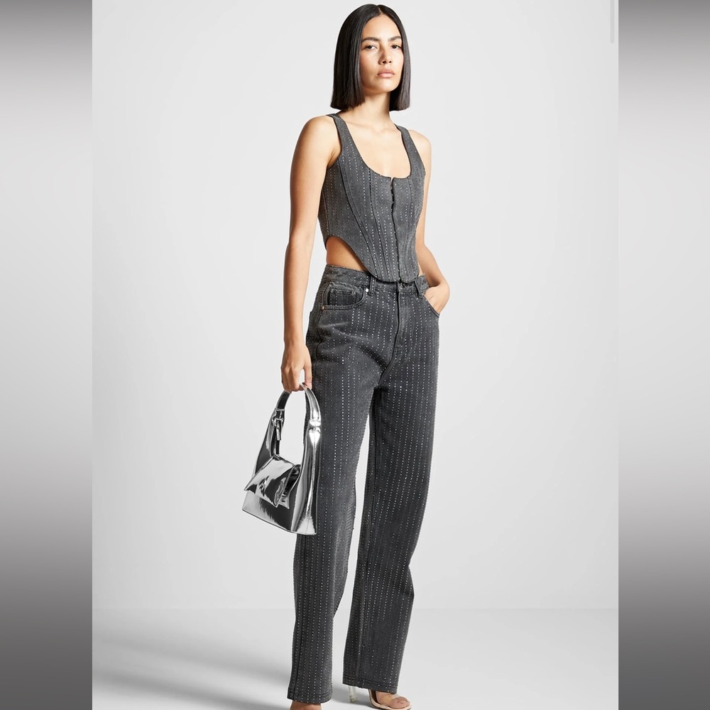 Maniere De Voir Jeans and top set in washed black w/ rhinestones. Never worn